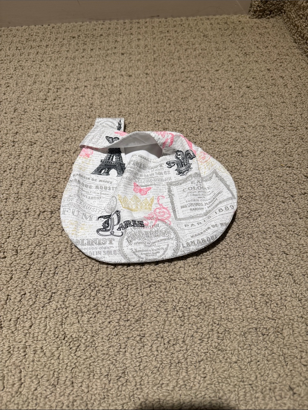 White Paris Print Japanese Knot bag